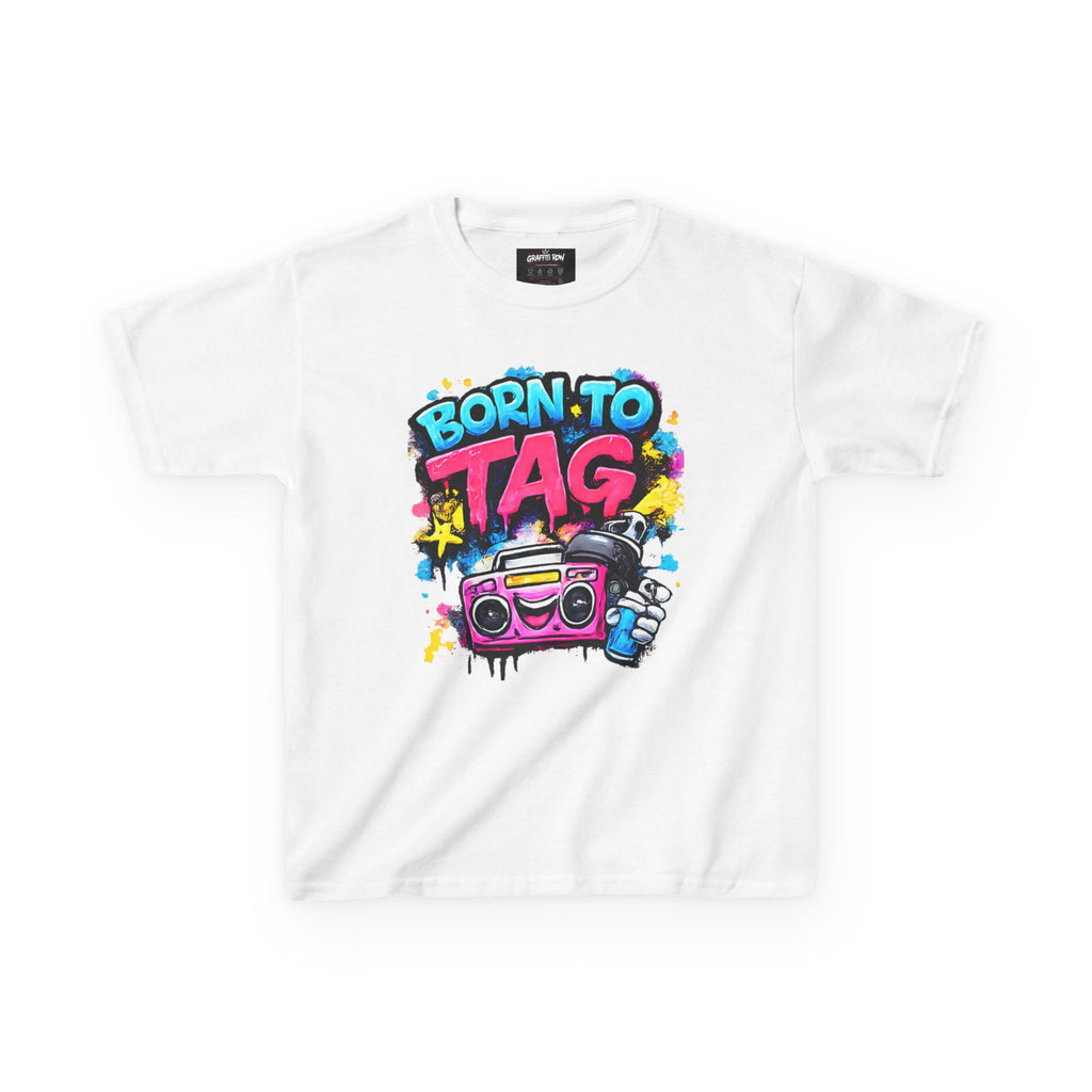 Kids T‑Shirt — "Born to Tag" Graffiti Boombox Tee