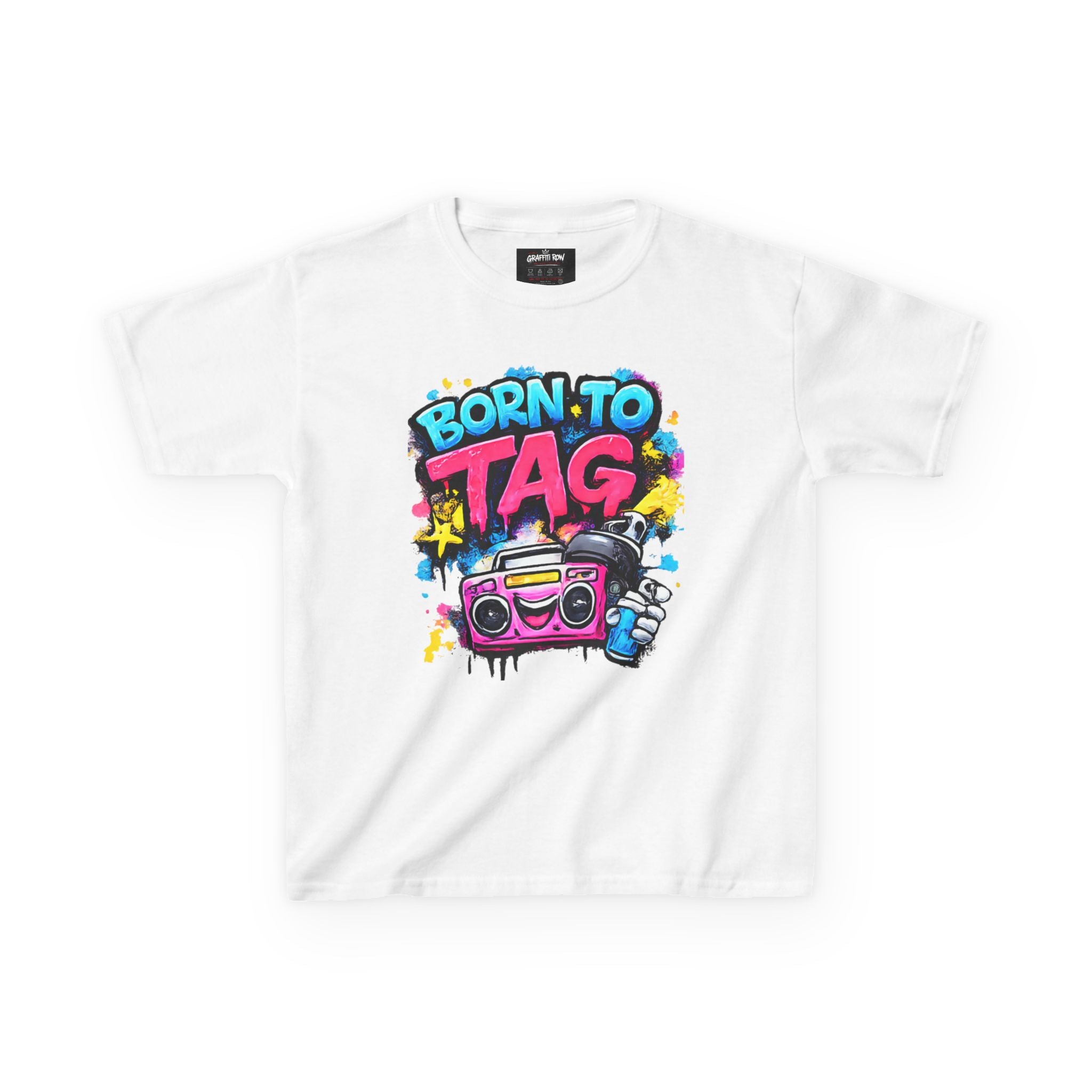 Kids T‑Shirt — "Born to Tag" Graffiti Boombox Tee