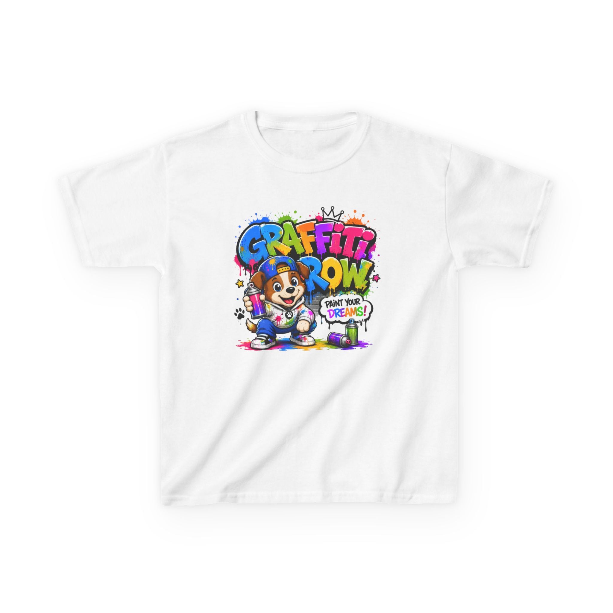 Kids Tee — Colorful 'Graffiti GROW' Street Art Puppy Shirt