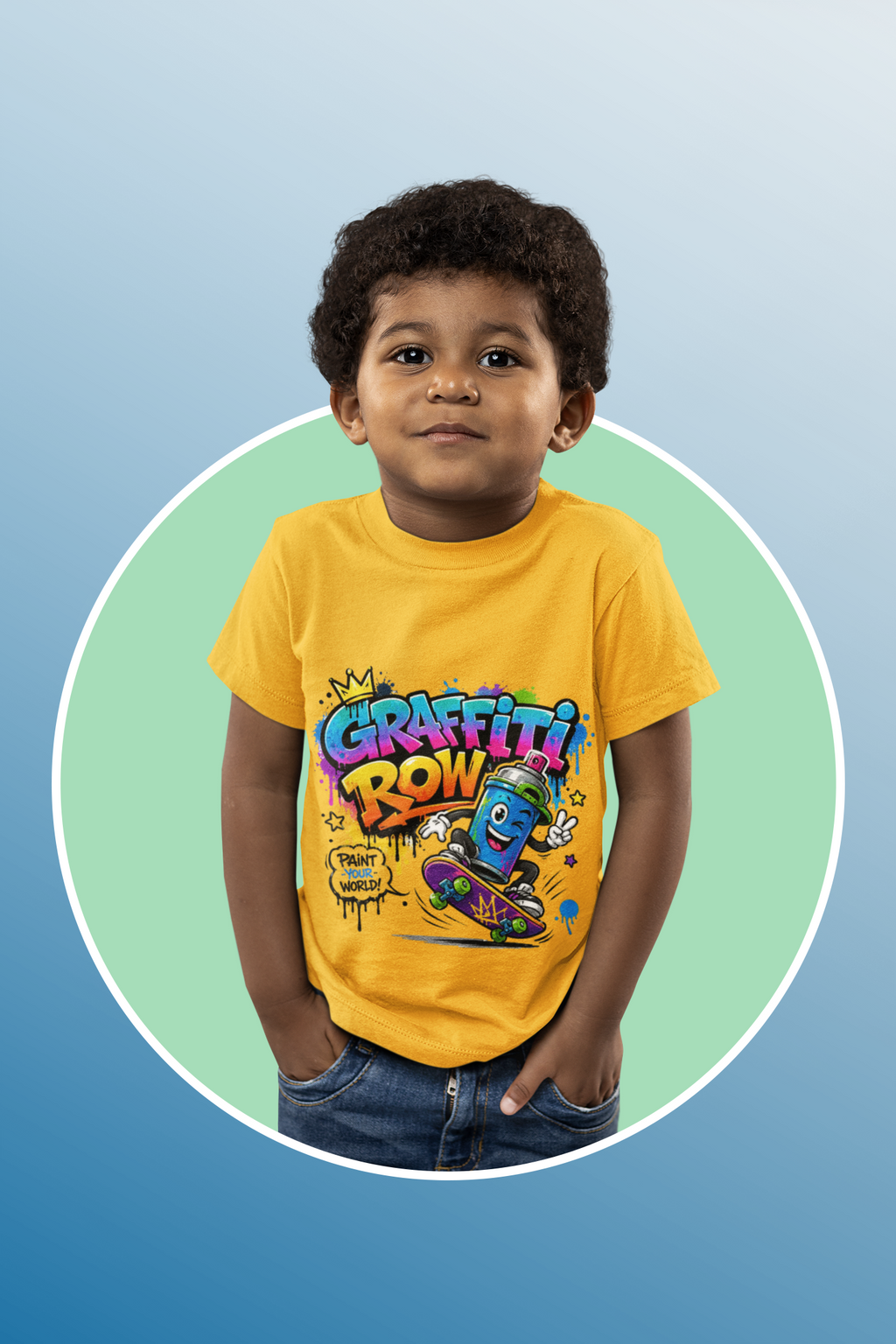 Kids Graffiti Crew T‑Shirt – Skateboard Spray Can Design