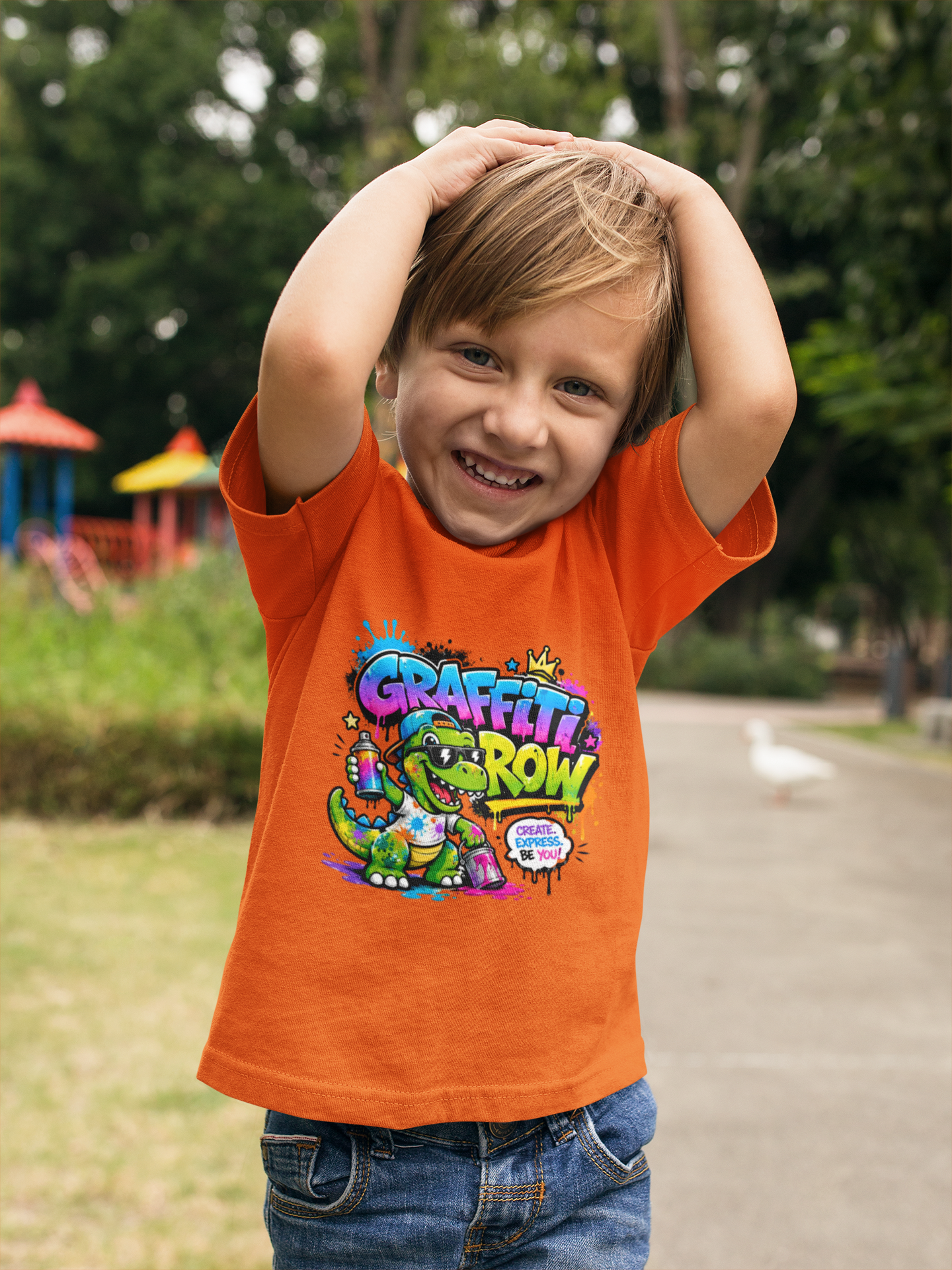 Graffiti Grow Kids T‑Shirt — Colorful Urban Dino Design