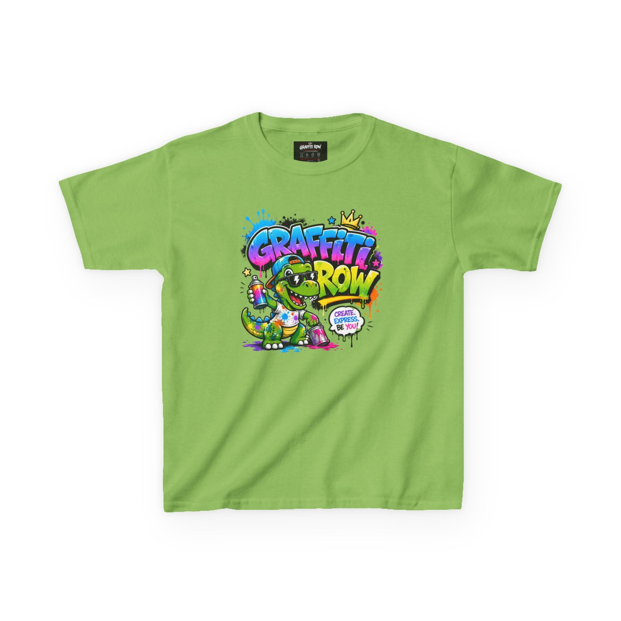 Graffiti Grow Kids T‑Shirt — Colorful Urban Dino Design