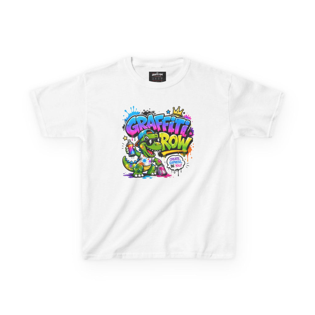 Graffiti Grow Kids T‑Shirt — Colorful Urban Dino Design