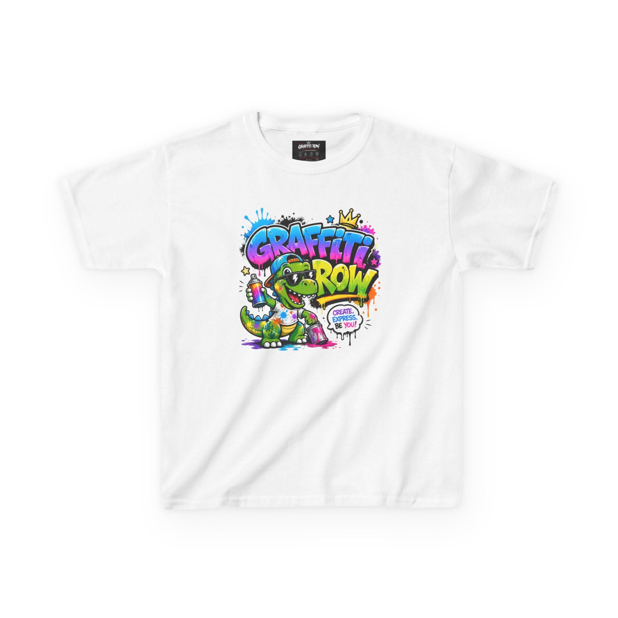 Graffiti Grow Kids T‑Shirt — Colorful Urban Dino Design