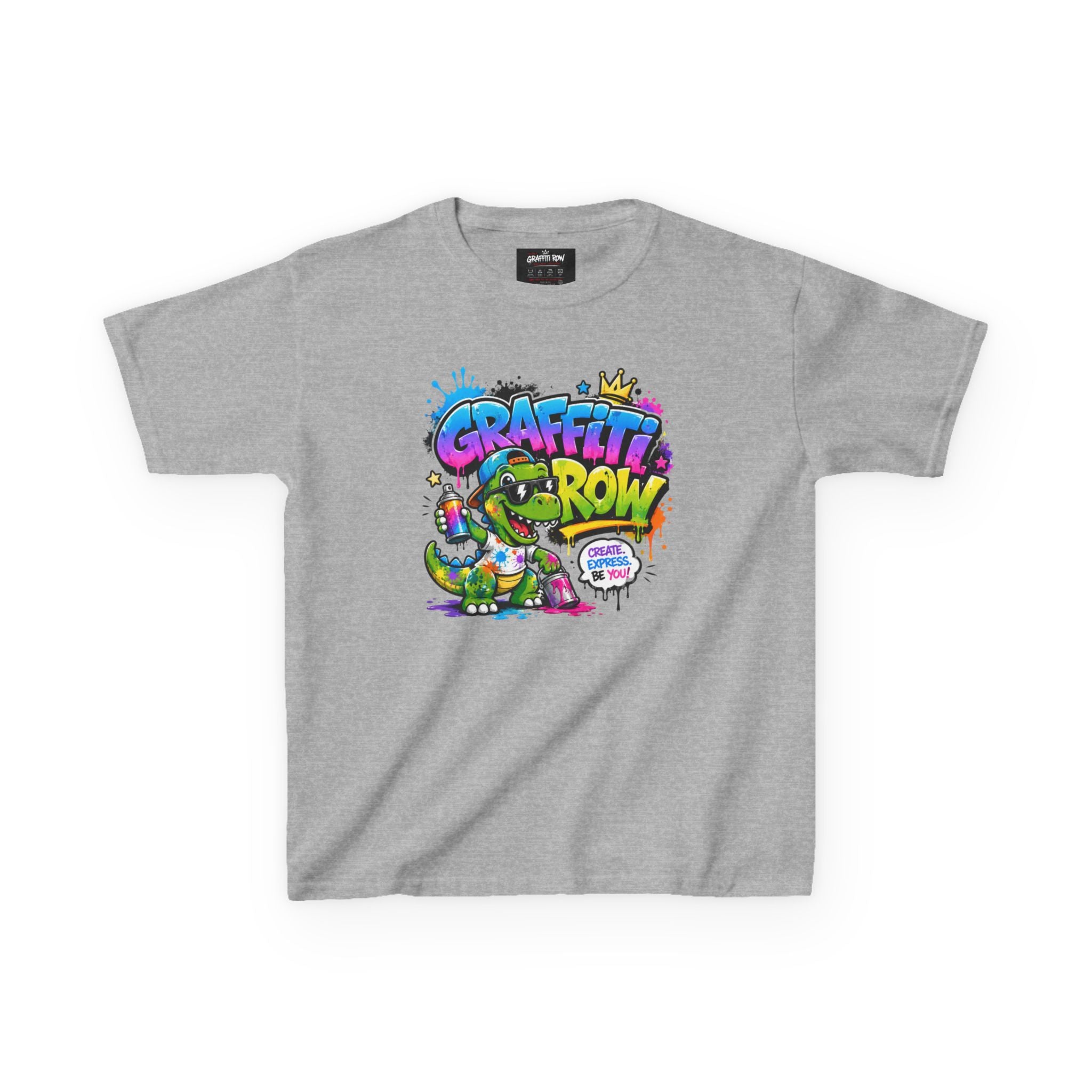 Graffiti Grow Kids T‑Shirt — Colorful Urban Dino Design